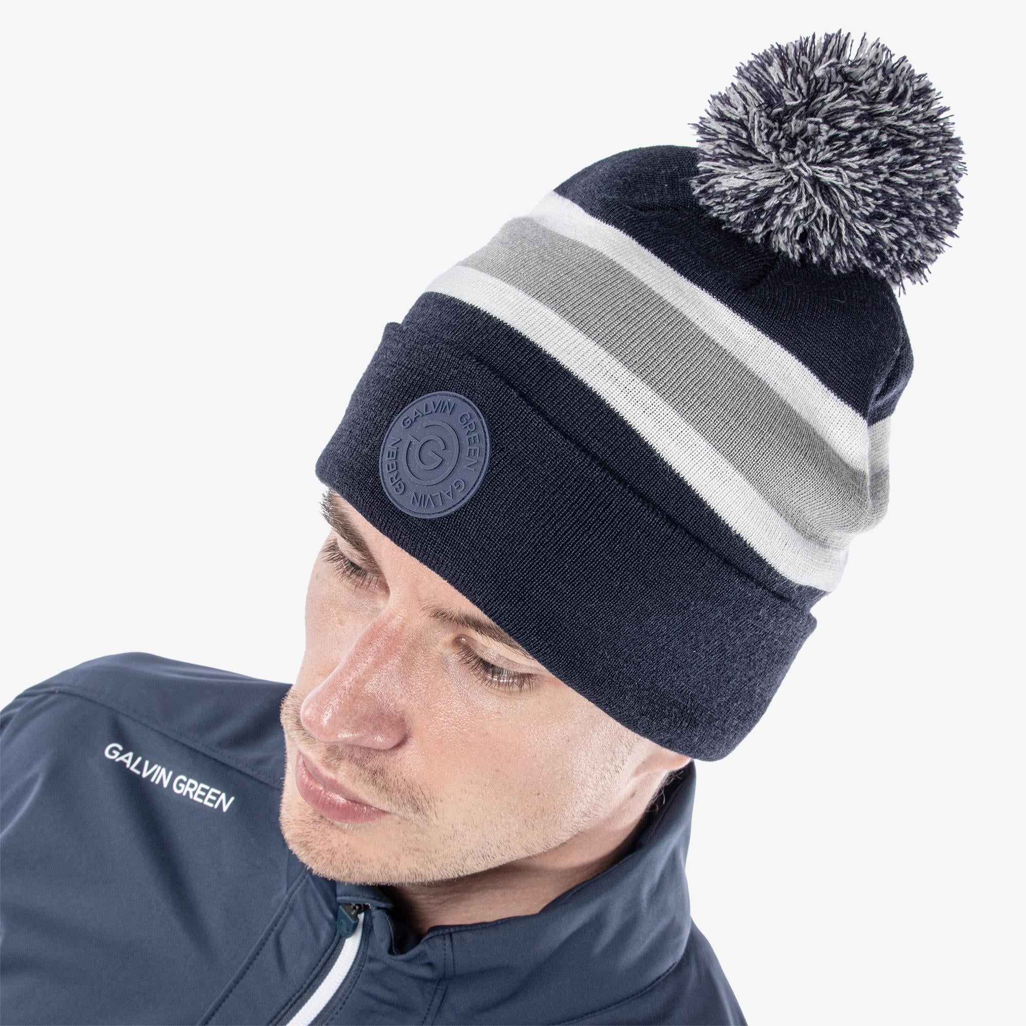 Galvin Green Leighton Interface-1 Beanie Bobble Hat Navy/Cool Grey/White